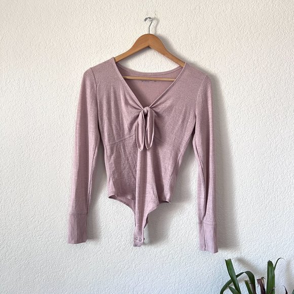 Abercrombie & Fitch Tops - Abercrombie & Fitch Soft AF Cozy Blush Pink Tie Bodysuit Size Small